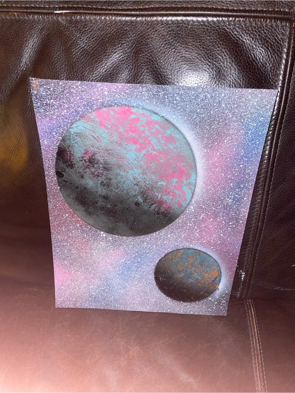 Abstract Space Planet Wall Art in Pink, Blue and Gray